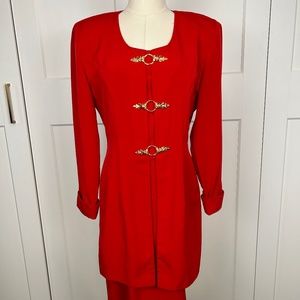 Vintage Red Dress with Gold Trim